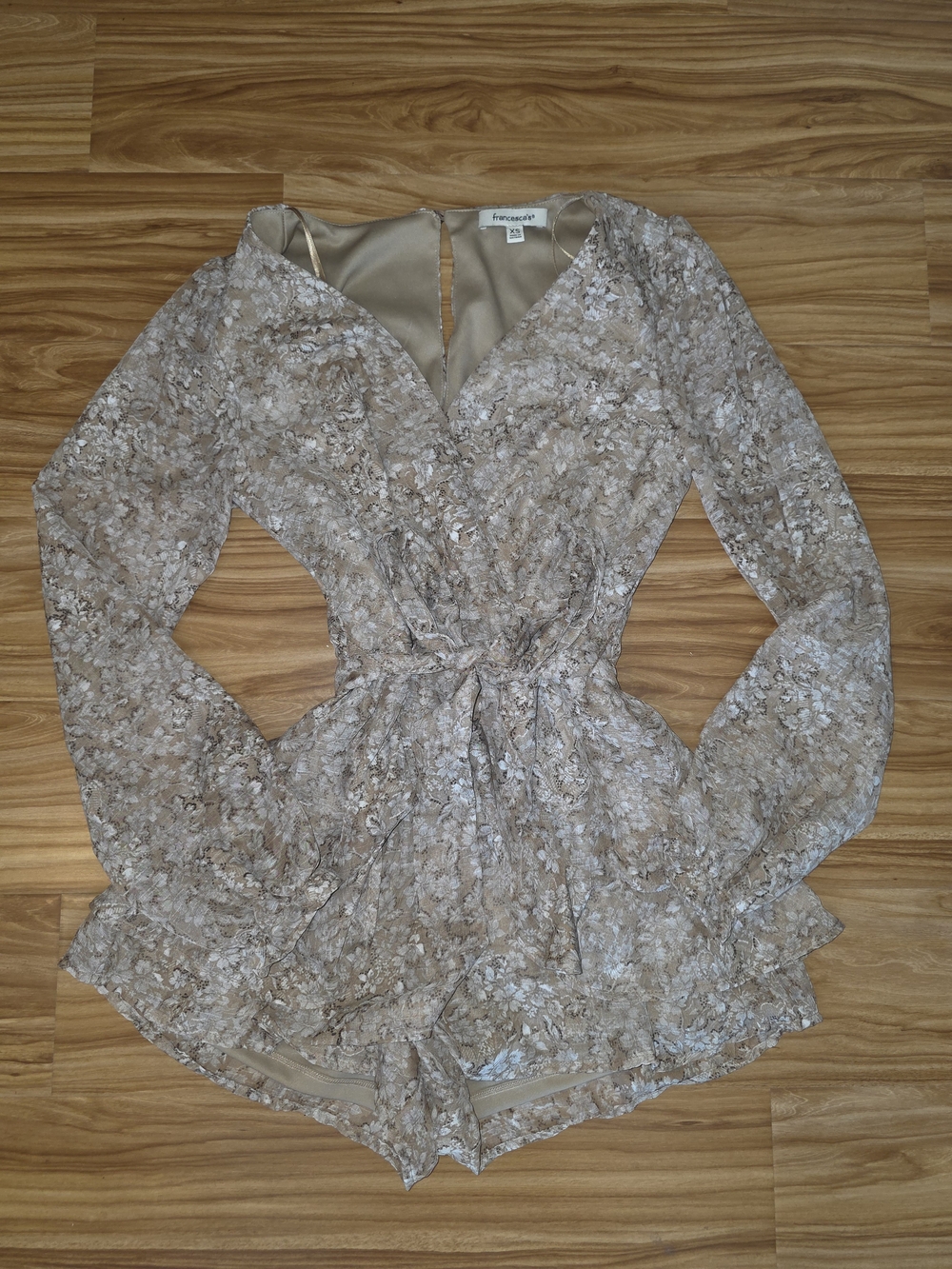 Francesca's Collections Taupe Floral Wrap Romper - Picture 3 of 8
